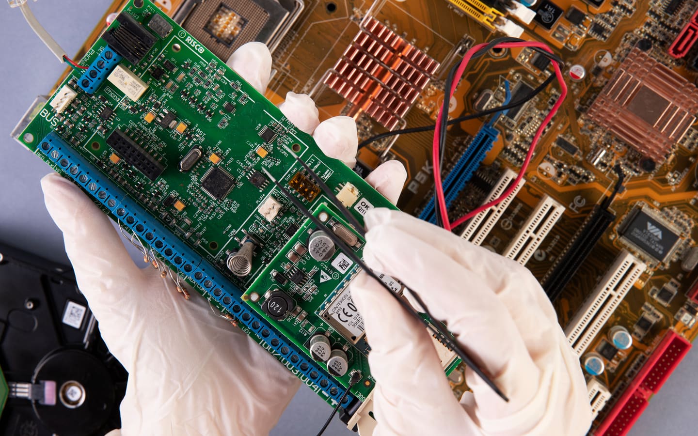 Computer components being inspected